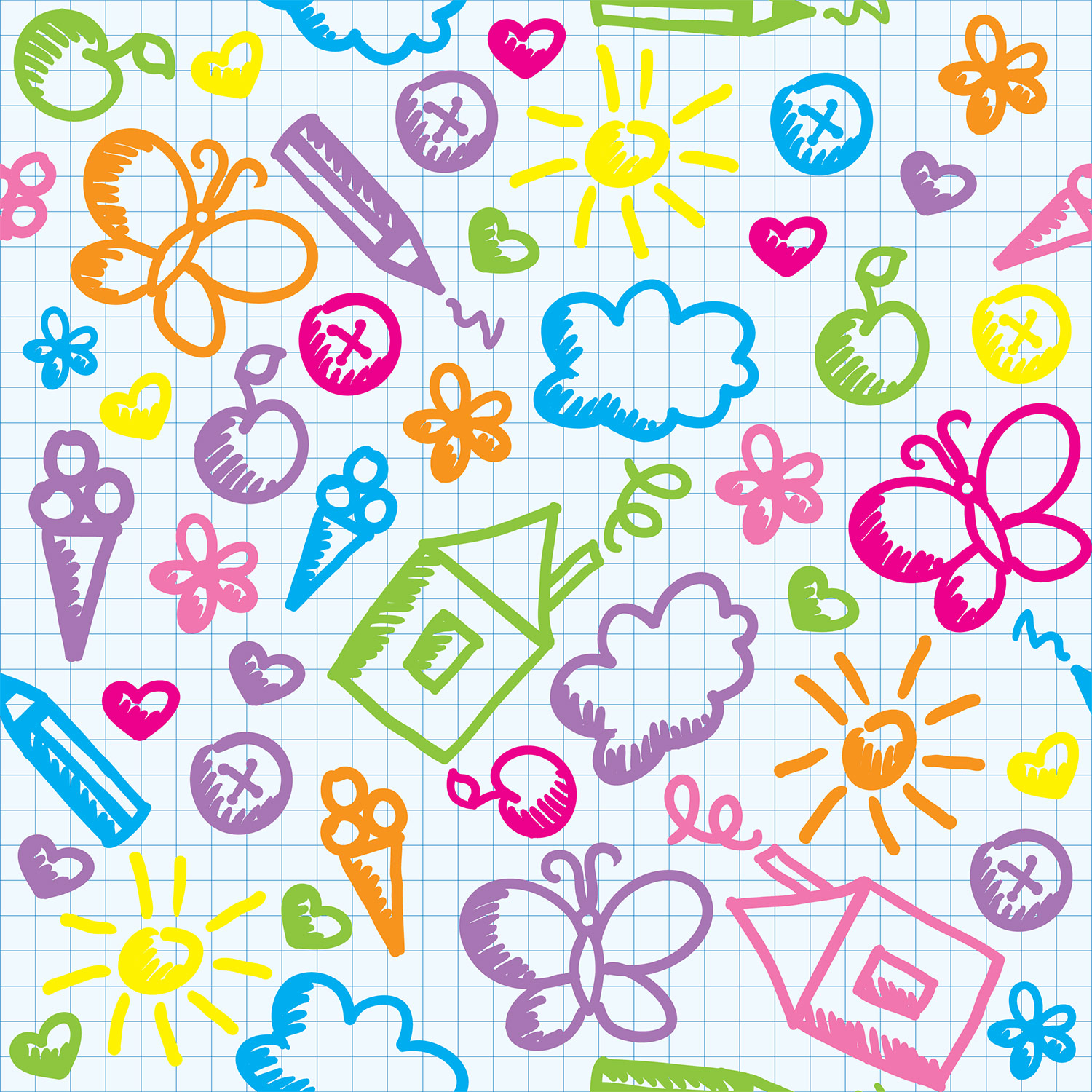 Crayon Doodles - Cute Kid Pattern - HD Wallpaper 