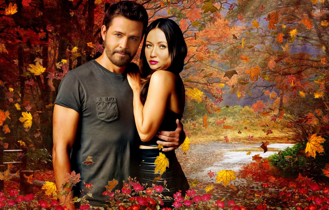 Photo Wallpaper Autumn, Pose, Enchanted, Fan Art, Charmed, - Ted King And Shannen Doherty - HD Wallpaper 