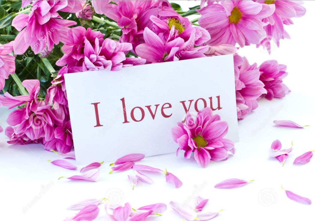 I Love You Picture Purple Flowers With Card - Love You With Flowers - HD Wallpaper 