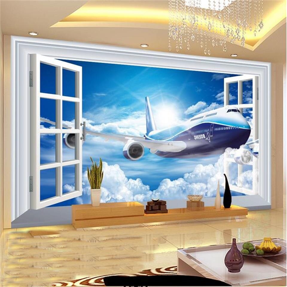 3d Wall Mural Plane And Window - HD Wallpaper 