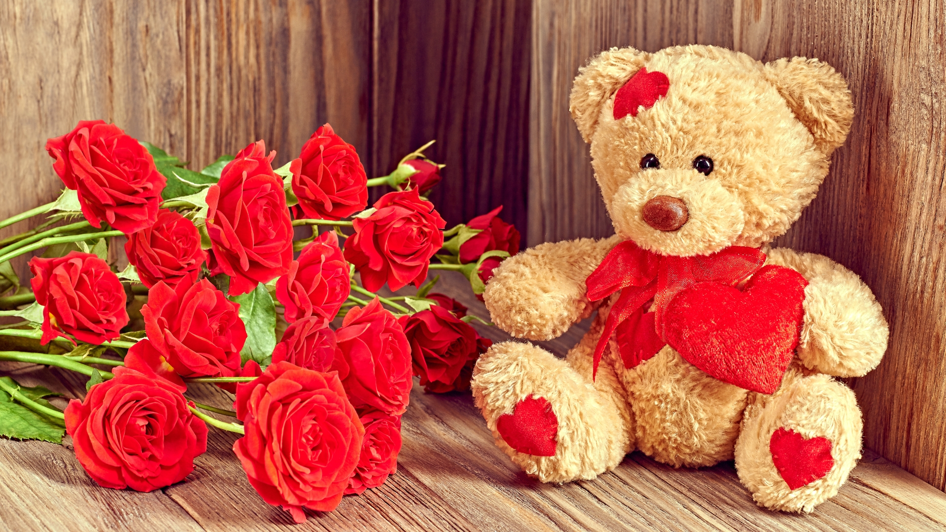 Teddy Bear With Red Roses - Rose Wallpaper Teddy Bear - HD Wallpaper 
