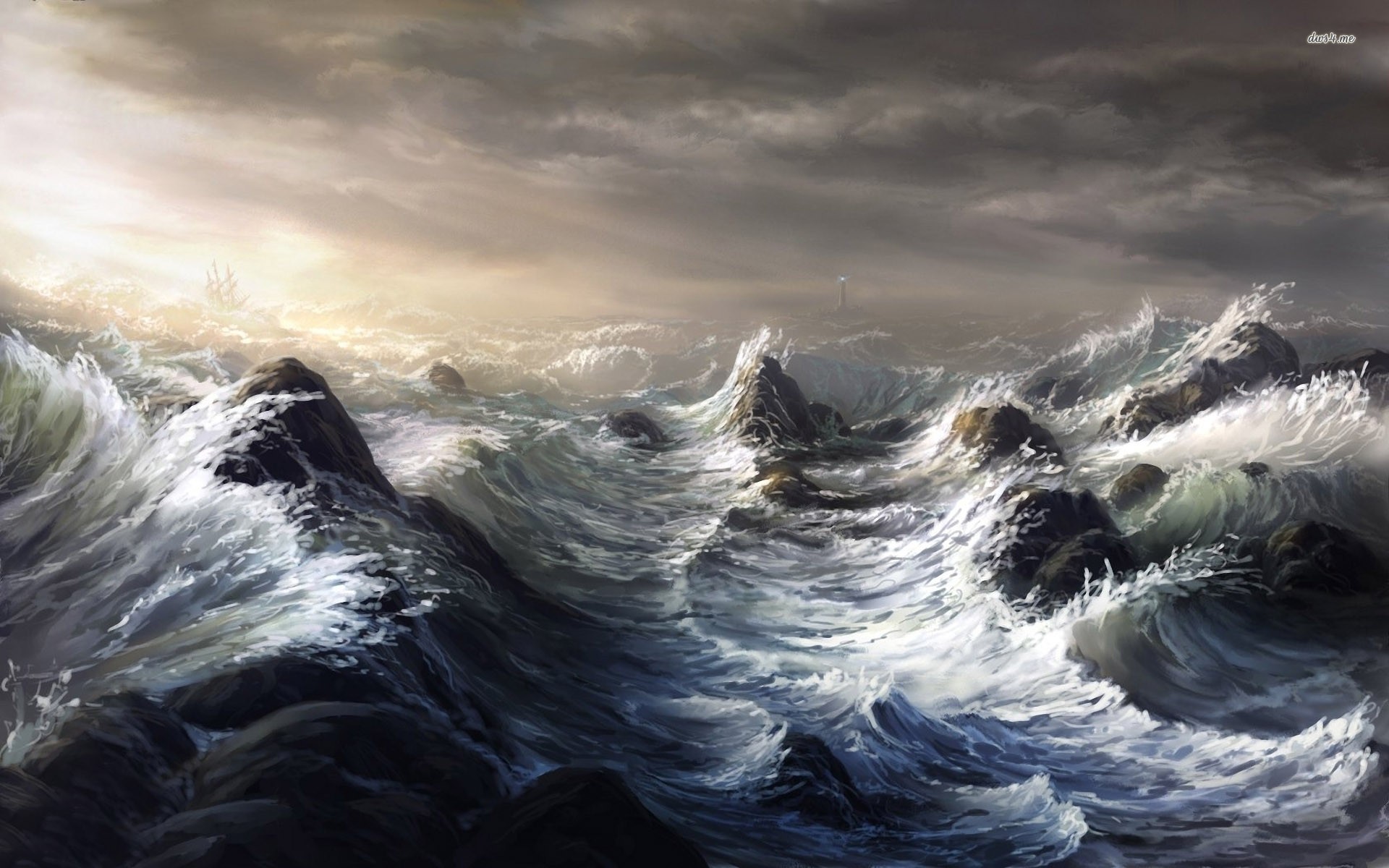 Stormy Ocean Background - HD Wallpaper 
