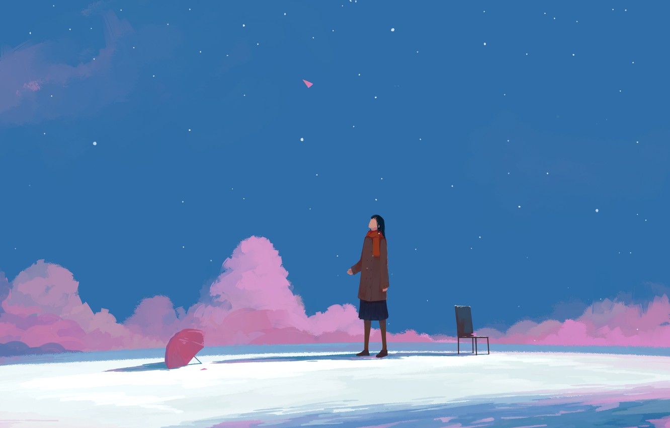 Photo Wallpaper The Sky, Girl, Clouds, Umbrella, Chair, - Park Won Try - HD Wallpaper 