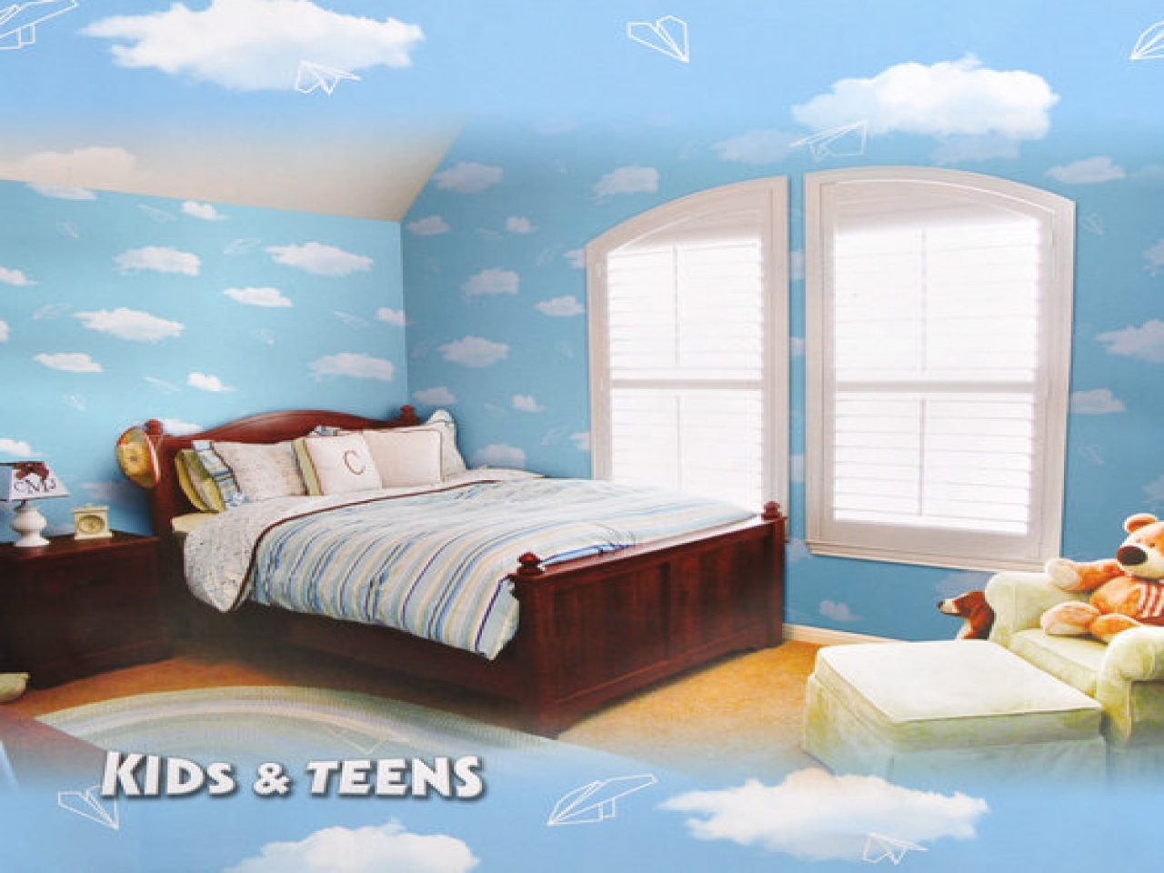 Scrapbook Blue Sky Paper Plane Pattern Wallpaper Real - Blue Sky Wallpaper For Rooms - HD Wallpaper 