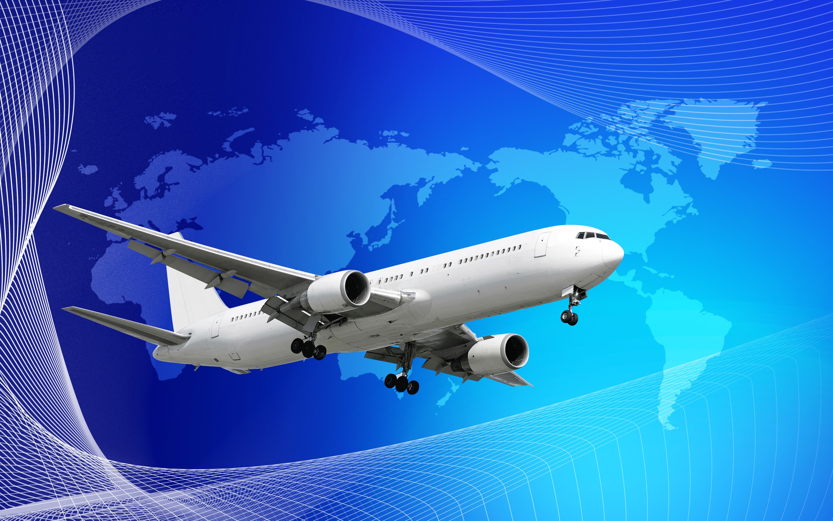 Wallpaper White Passenger Plane, Blue Map Background - Tourism Background  Images Hd - 2880x1800 Wallpaper 