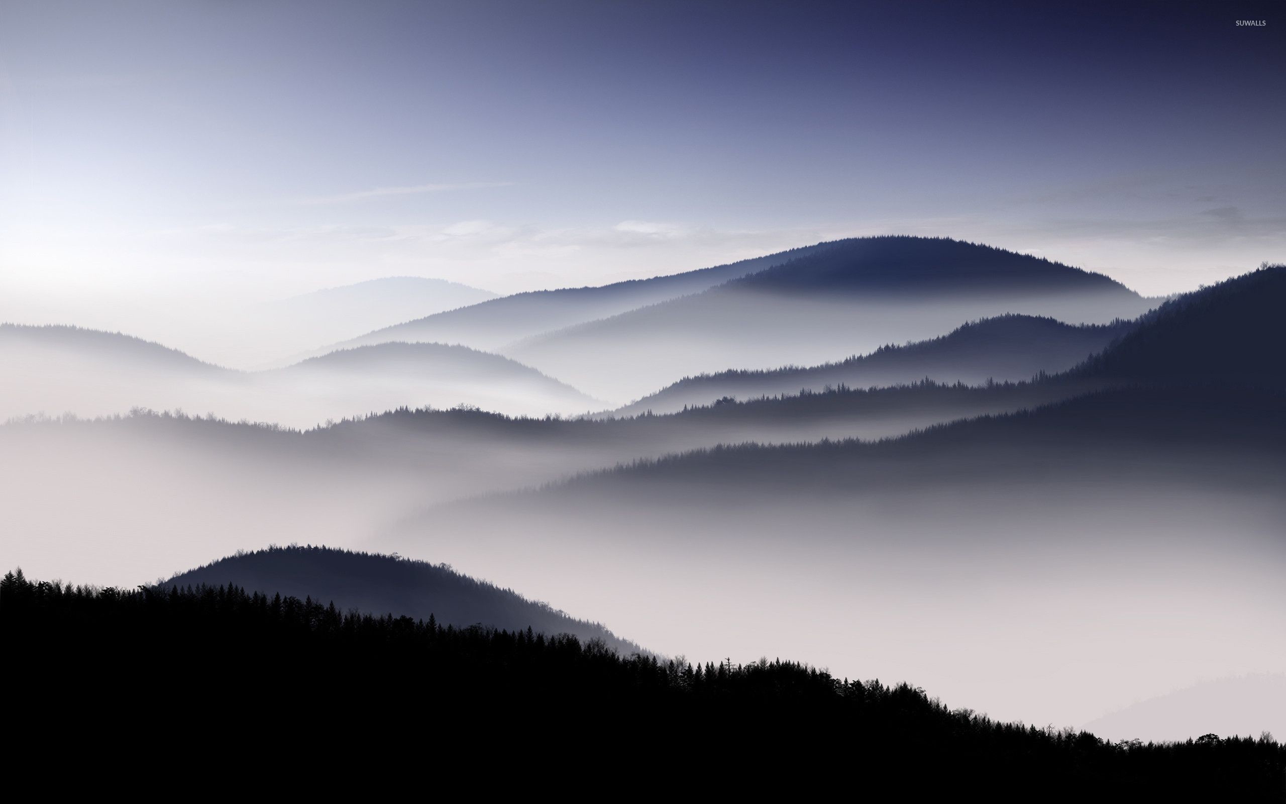 2560x1600, Fog Covered Mountain Range Wallpaper 
 Data - Mountain Silhouette - HD Wallpaper 