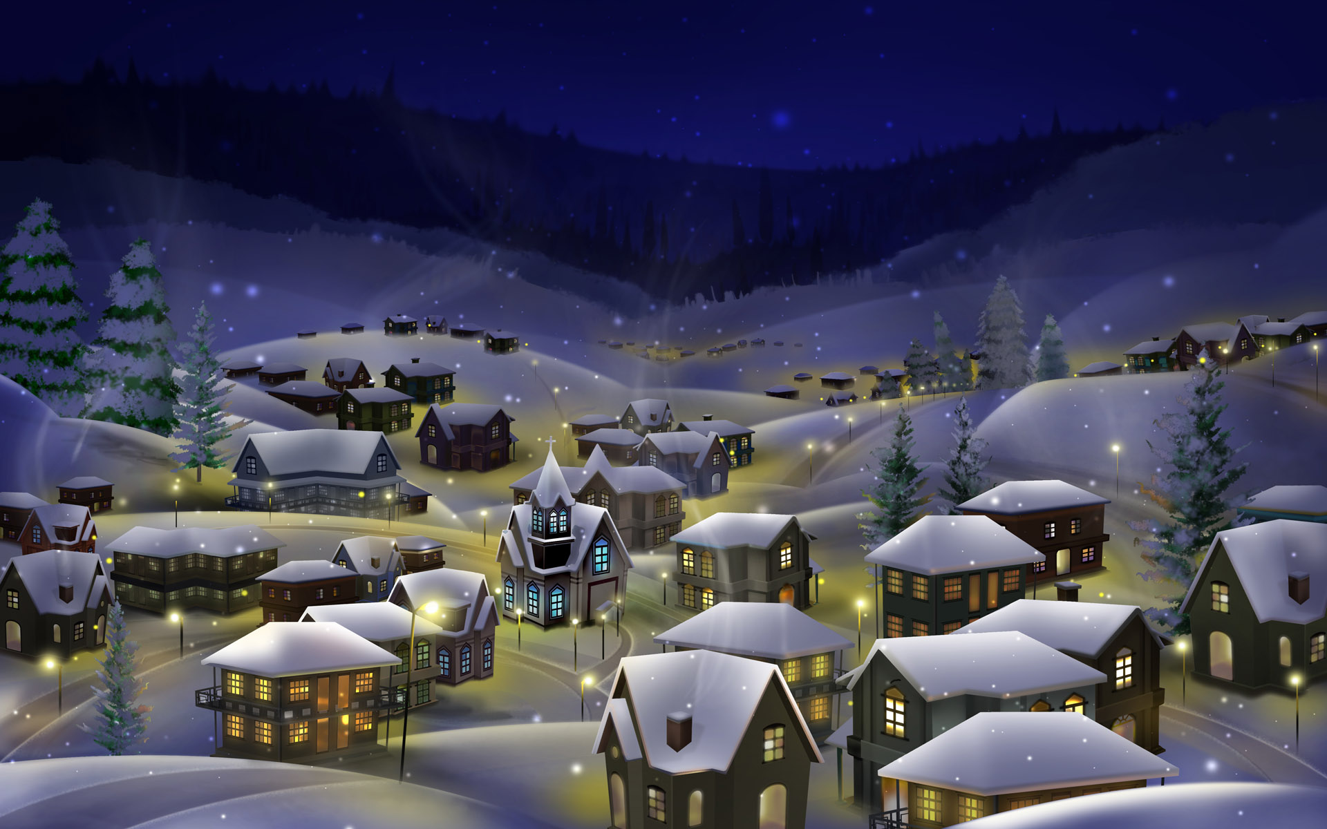 Christmas City Night Background - HD Wallpaper 