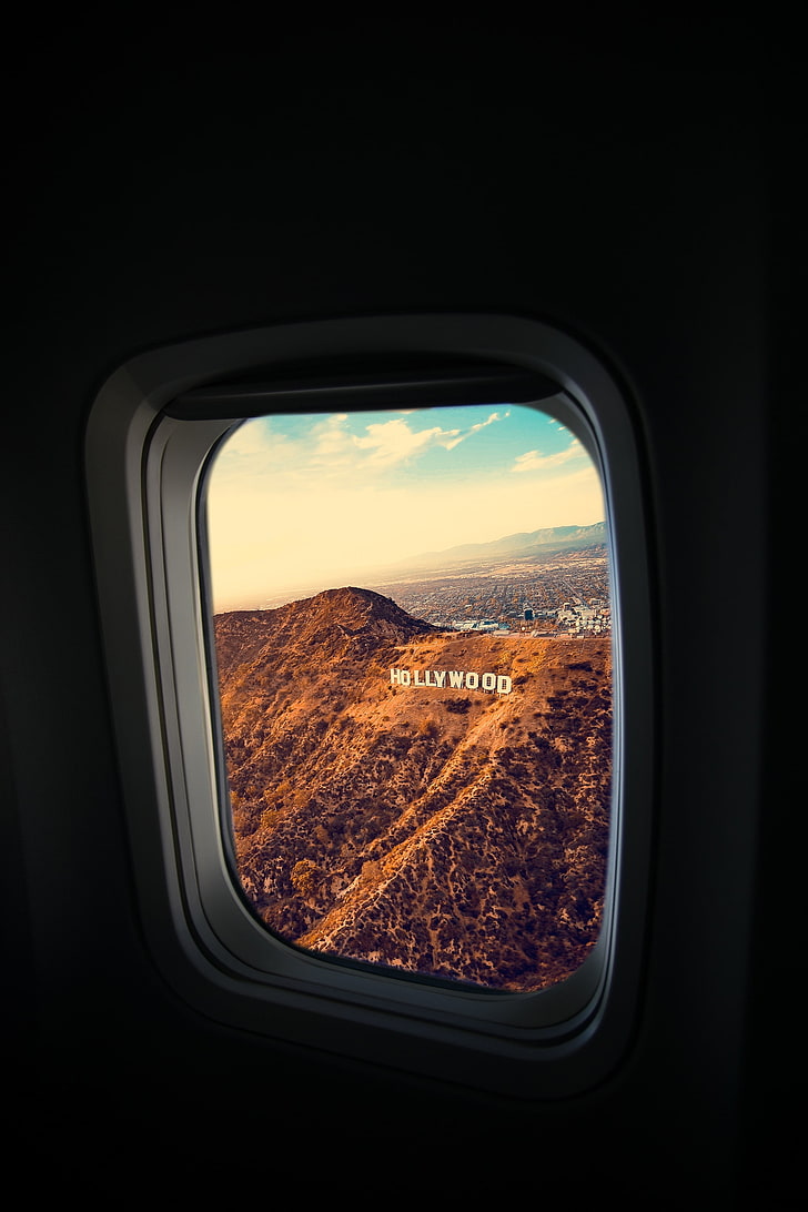 Hollywood Signage, Porthole, Window, Plane, Flight, - HD Wallpaper 