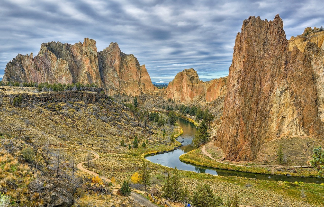 Photo Wallpaper The Sky, Landscape, Mountains, Nature, - Smith Rock State Park - HD Wallpaper 