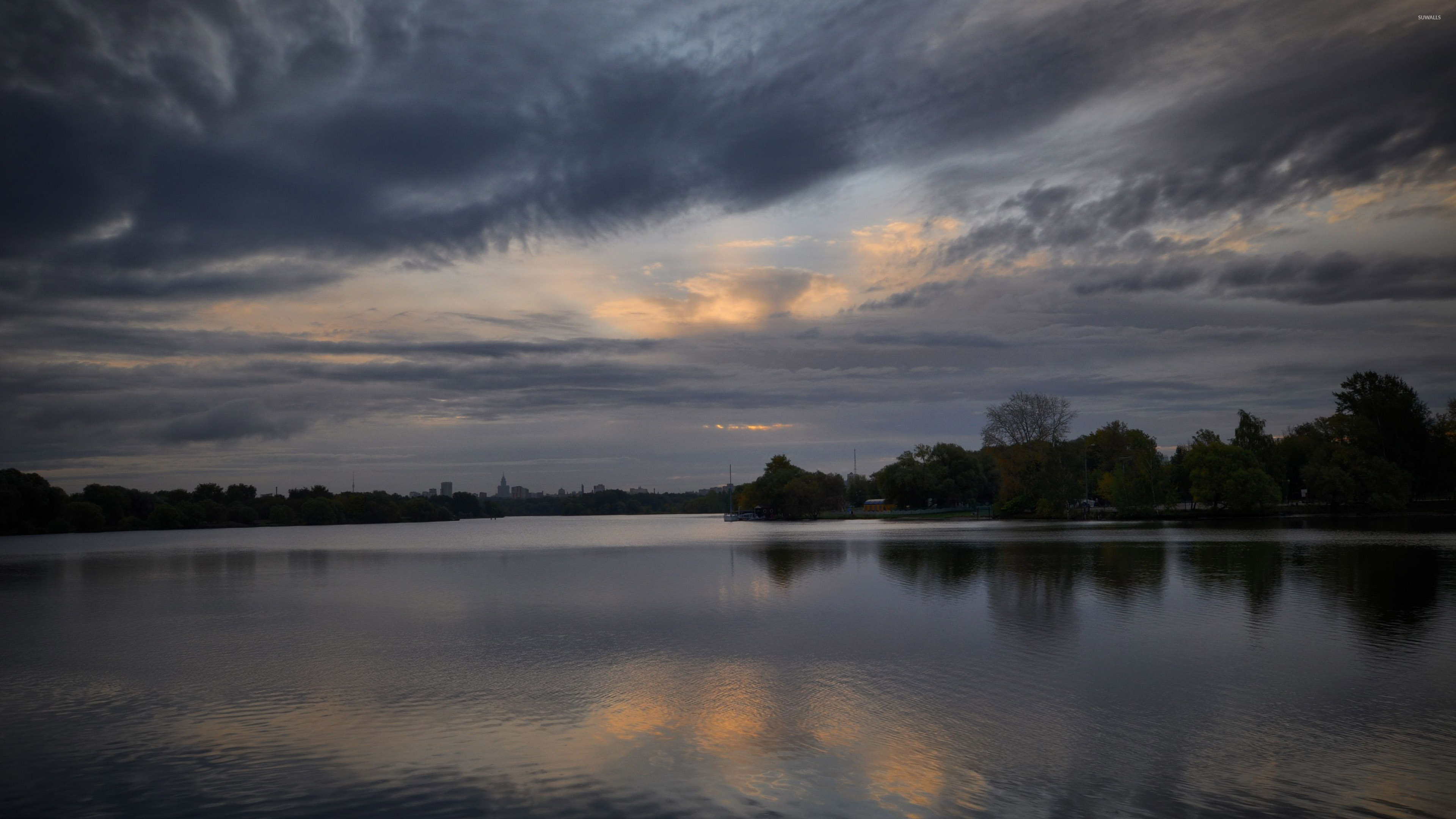 Dark Clouds Above Lake - HD Wallpaper 