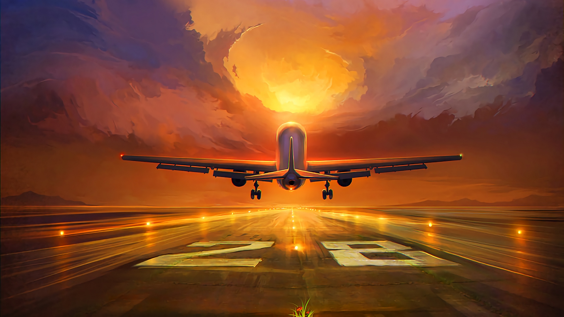 Wallpaper Plane, Runway, Art, Sunset, Sky - Plane Background - HD Wallpaper 