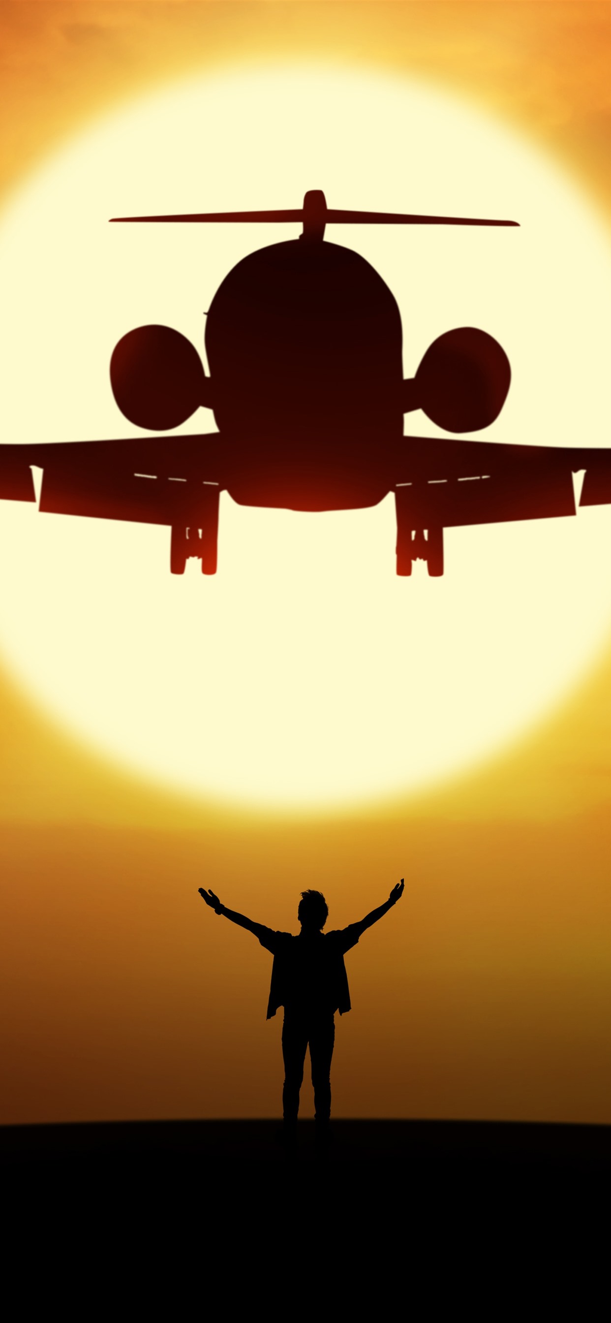 Iphone Wallpaper Airplane And Man, Silhouette, Sunset, - Ronald Reagan Washington National Airport - HD Wallpaper 