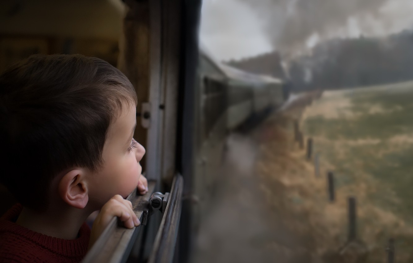 Photo Wallpaper Train, Boy, The Car - Boy - HD Wallpaper 