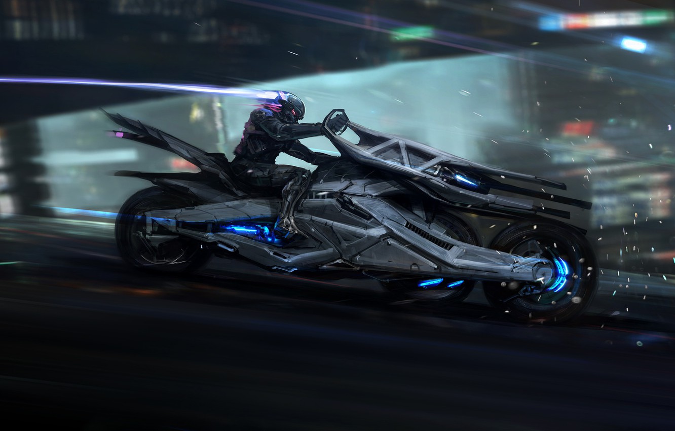 Photo Wallpaper Future, Speed, Movement, Bike, Motorcycle, - Cyberpunk Sci Fi Motorcycle - HD Wallpaper 