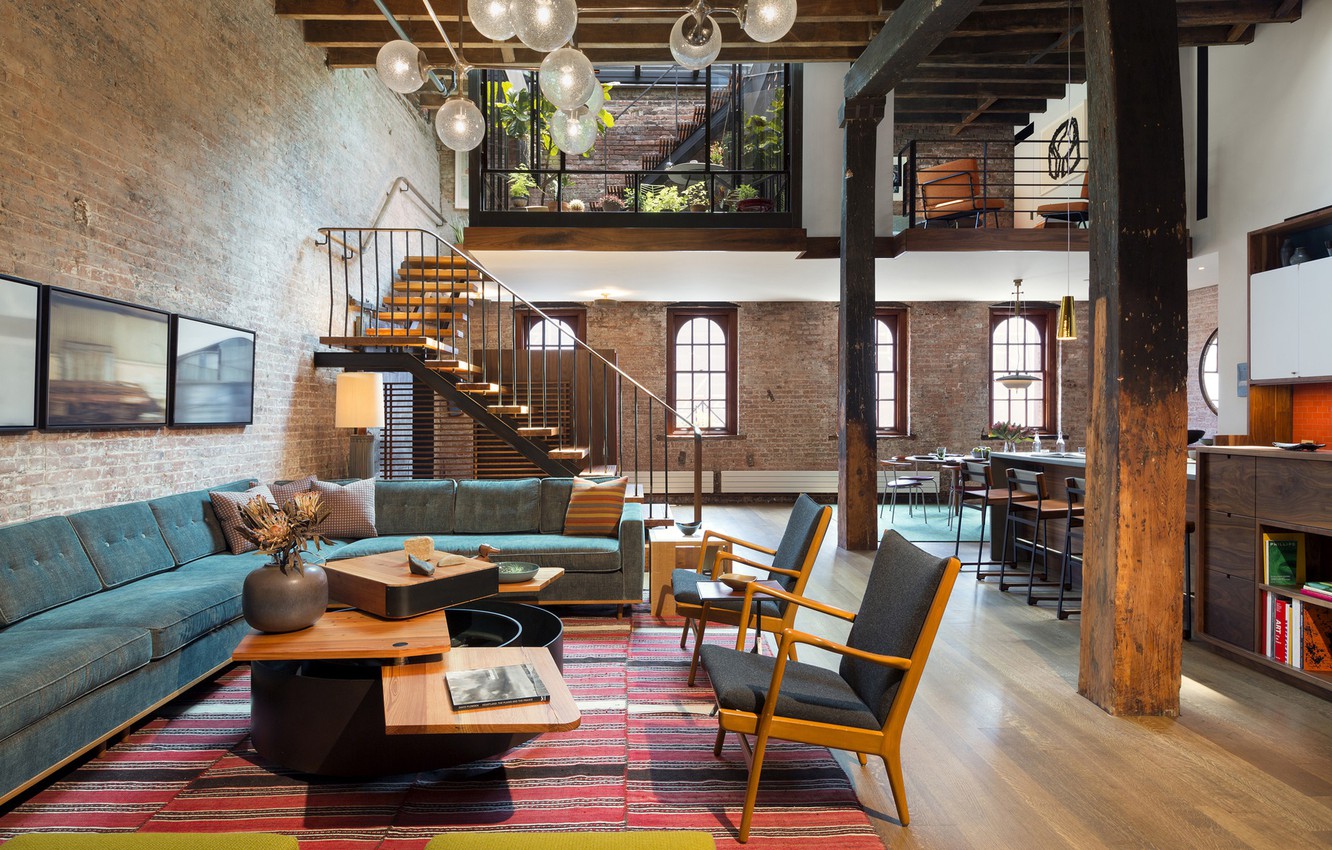 Photo Wallpaper Style, Interior, Furnished, Tribeca - Loft Living Room - HD Wallpaper 