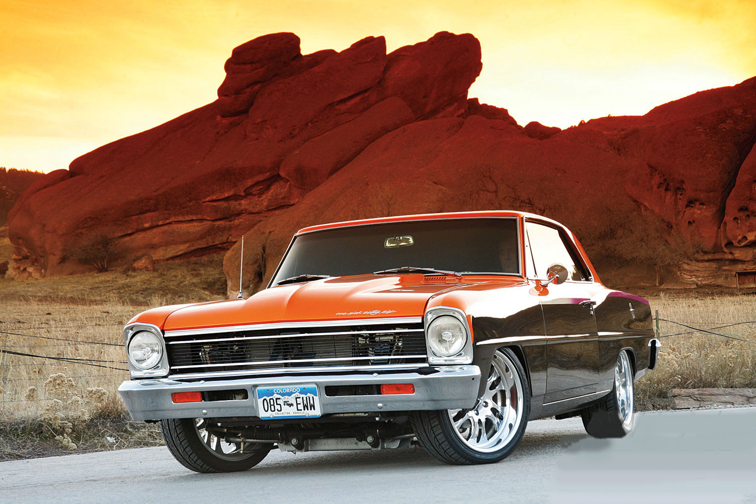 1966 Chevrolet Nova Front Grille Landscape - 66 Chevy Nova Red And Black - HD Wallpaper 