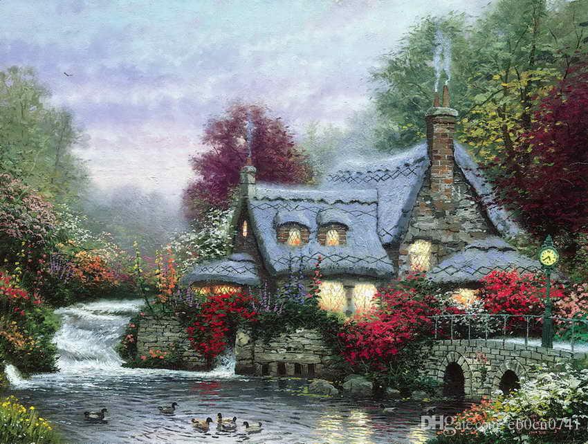 Thomas Kinkade Like Cottages - HD Wallpaper 