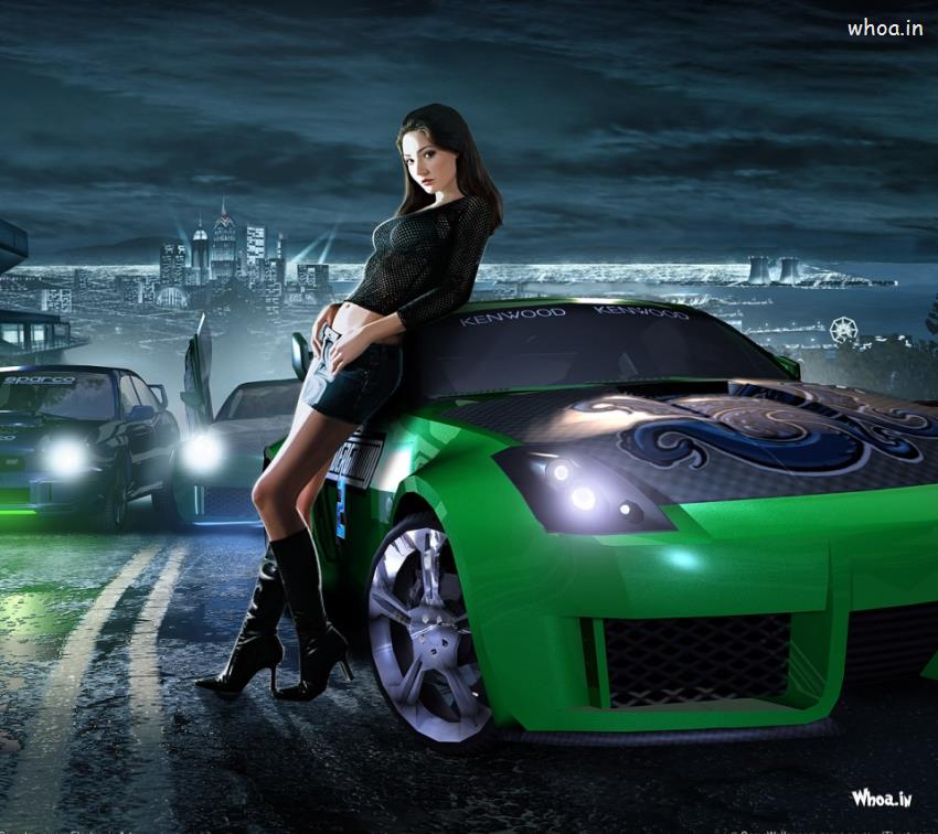 Green Spots Car With Girls Hd Wallpaper - Need For Speed Underground 2 4k - HD Wallpaper 