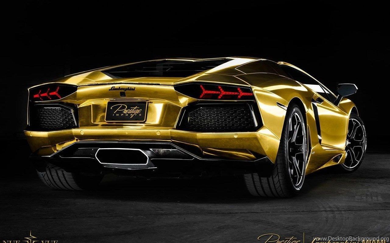 Lamborghini Aventador Gold Back - HD Wallpaper 