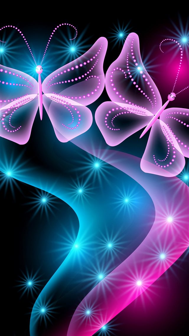 Butterflies Neon Light Abstract Black Background Iphone - Black And Purple Wallpaper Design - HD Wallpaper 
