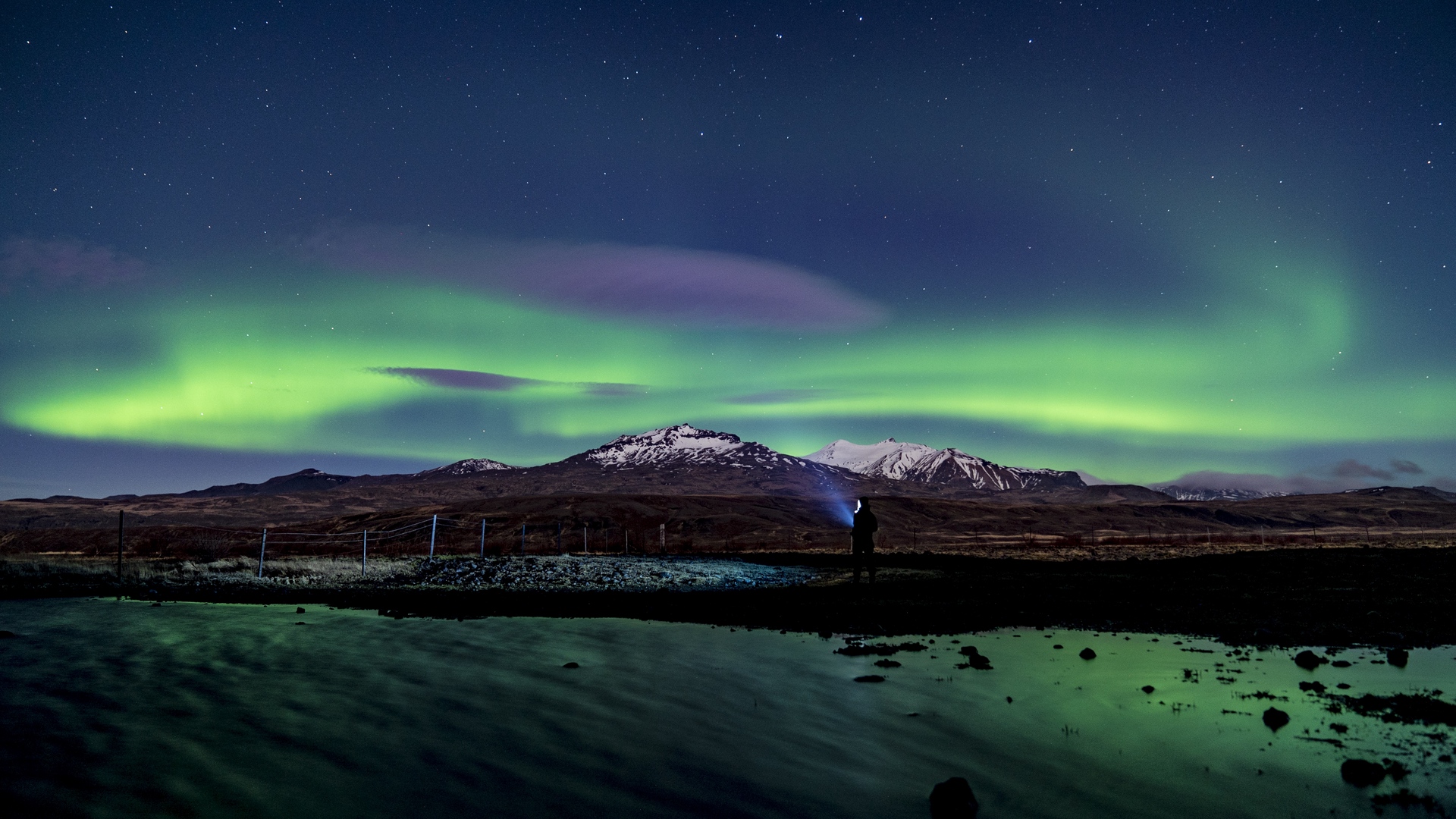 Wallpaper Northern Lights, Aurora, Silhouette, Mountains, - Winter Snowy Northern Lights - HD Wallpaper 