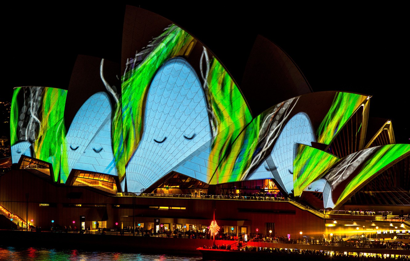Photo Wallpaper Night, The City, Lights, Green, Glare, - Opera House - HD Wallpaper 
