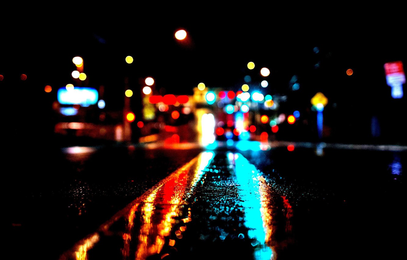 Photo Wallpaper City, Lights, Night, Bokeh, High, Contrast, - Background De Cidade De Noite - HD Wallpaper 