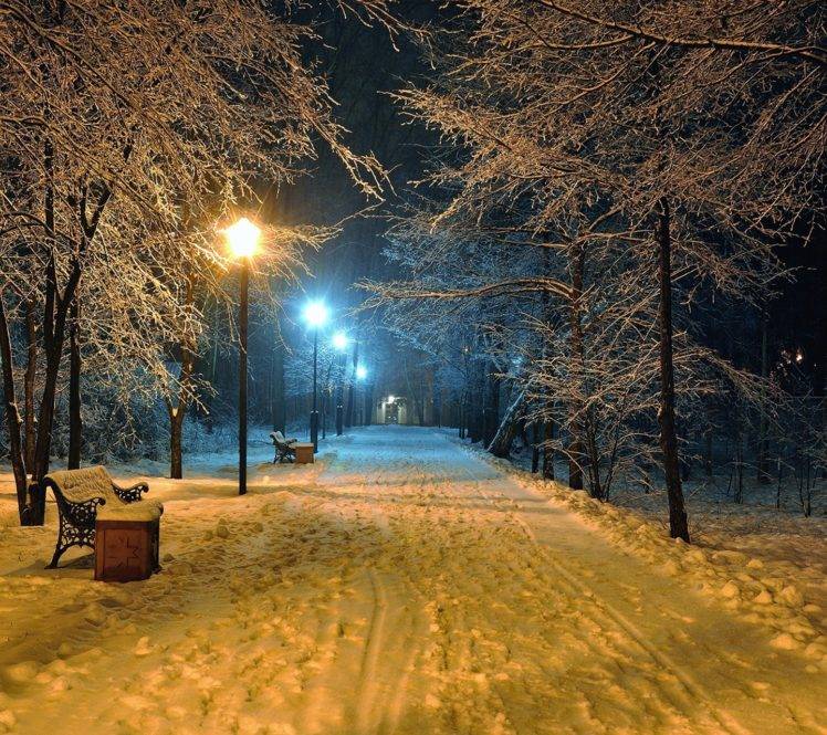 Winter Night Street - HD Wallpaper 