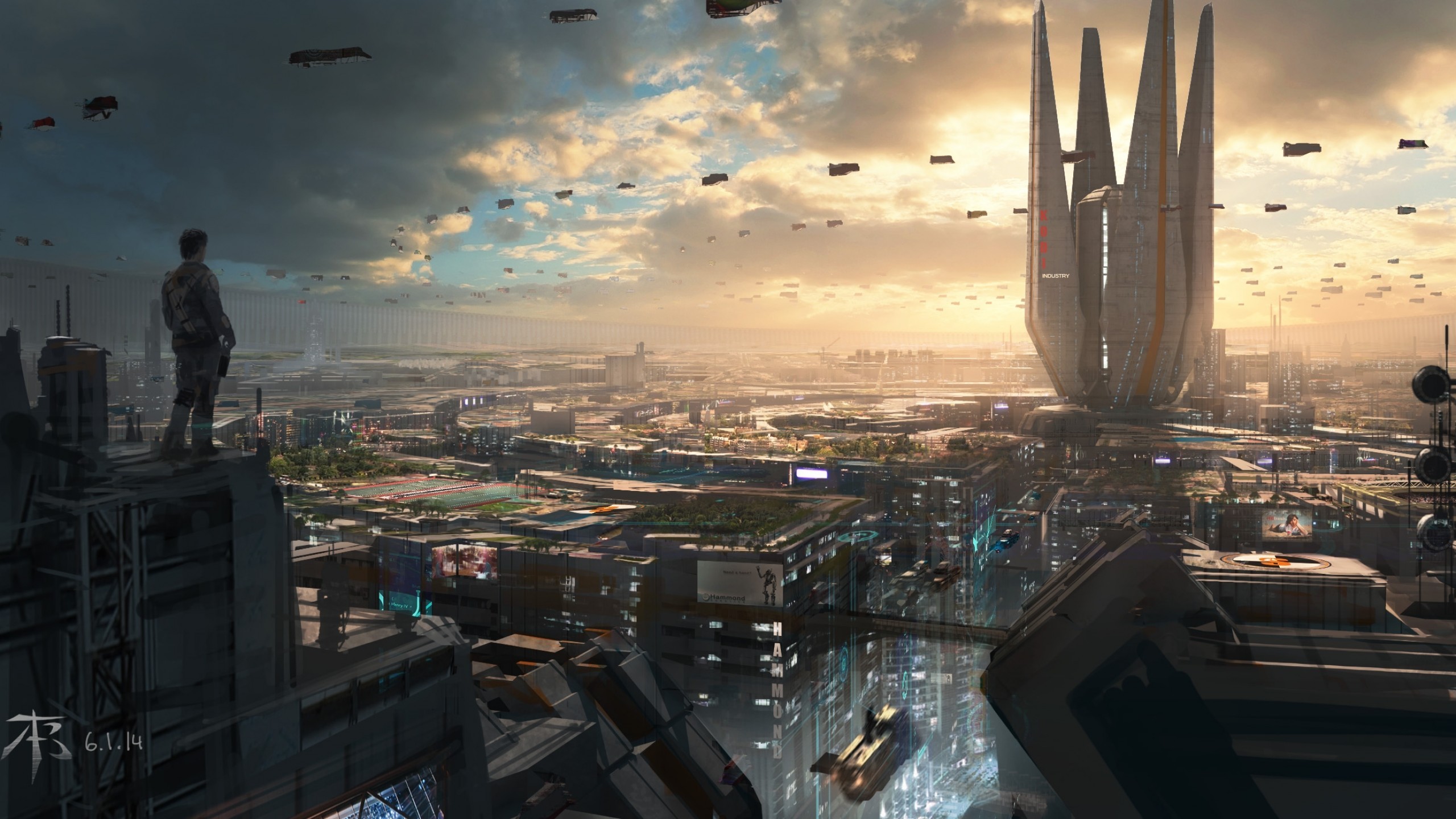 Futuristic City, Cityscape, Walls, Sci-fi, Spacecrafts, - Walled City Sci Fi - HD Wallpaper 