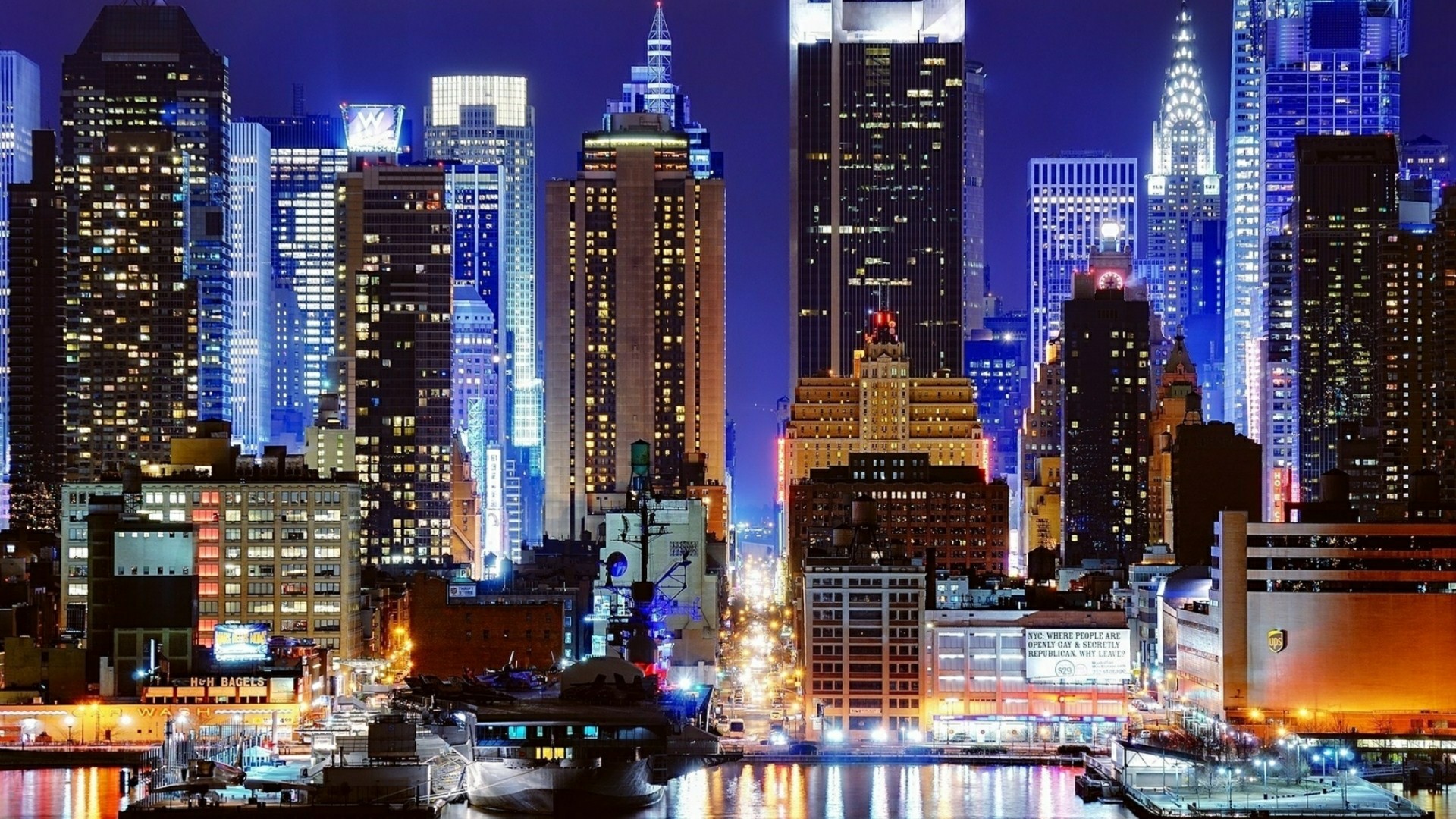 View Of New York At Night Wallpaper Wallpaper Studio - View Of New York - HD Wallpaper 