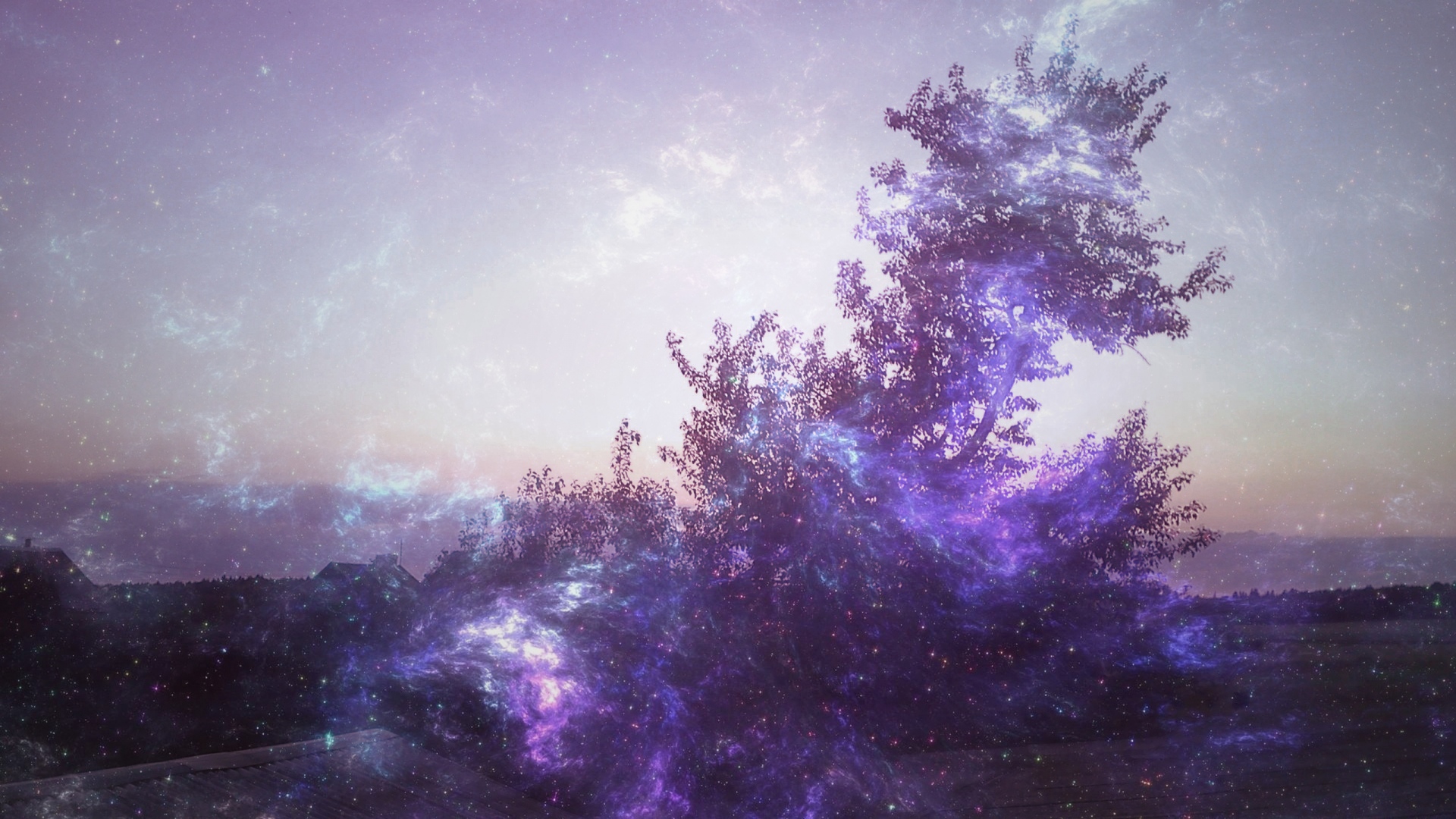 Wallpaper Tree Smoke Violet Northern Lights - ท้องฟ้า พื้น หลัง กา แล็ ก ซี่ - HD Wallpaper 