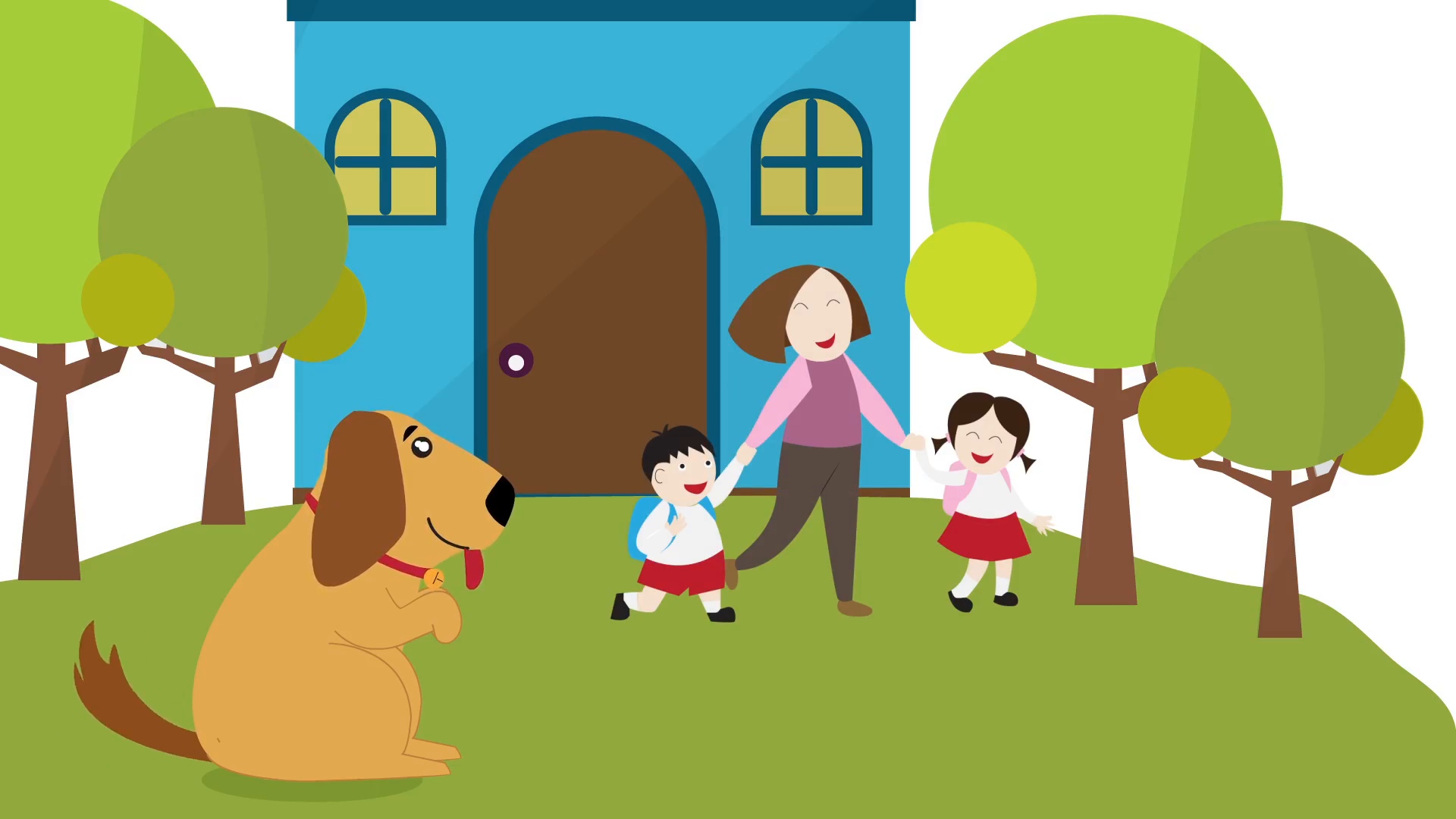 Family With Pet Cartoon - HD Wallpaper 