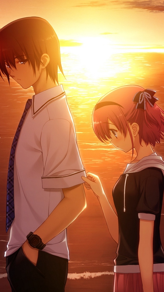 Wallpaper Boy Girl Sad Sunset Sea Anime Girl And Boy Sad 540x960 Wallpaper Teahub Io