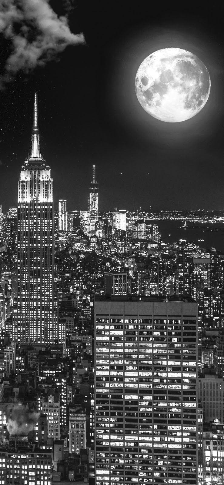 Night City Background With Moon - HD Wallpaper 