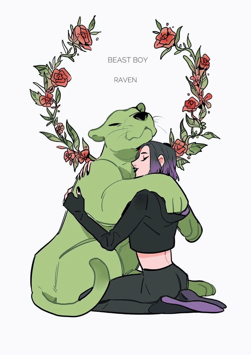 Wallpaper De Desenhos Animados - Art Raven And Beast Boy - HD Wallpaper 