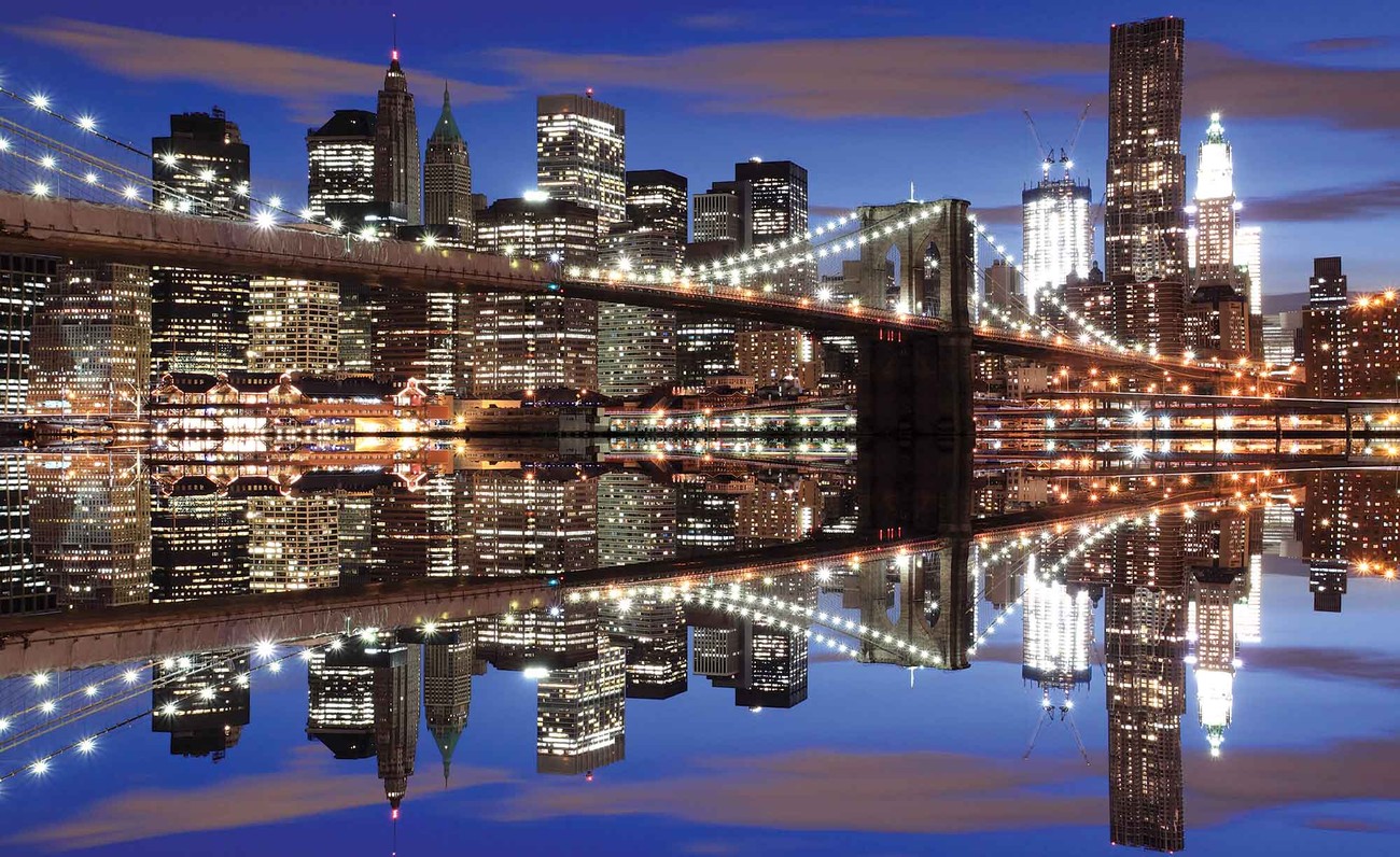 New York Brooklyn Bridge Night Wallpaper Mural - New York Brooklyn Bridge Night - HD Wallpaper 