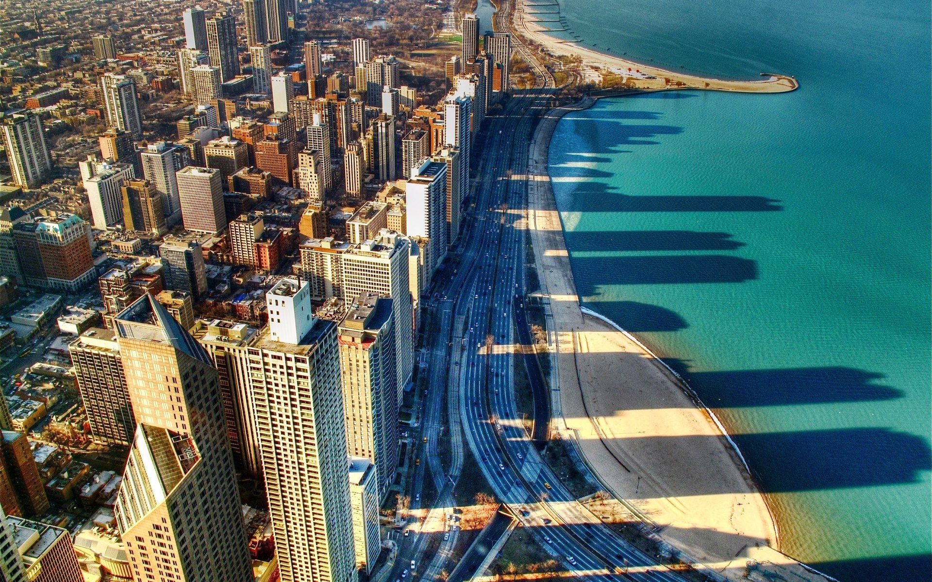Wallpaper Chicago, City, Coast, Skyscrapers, Roads, - Chicago - HD Wallpaper 