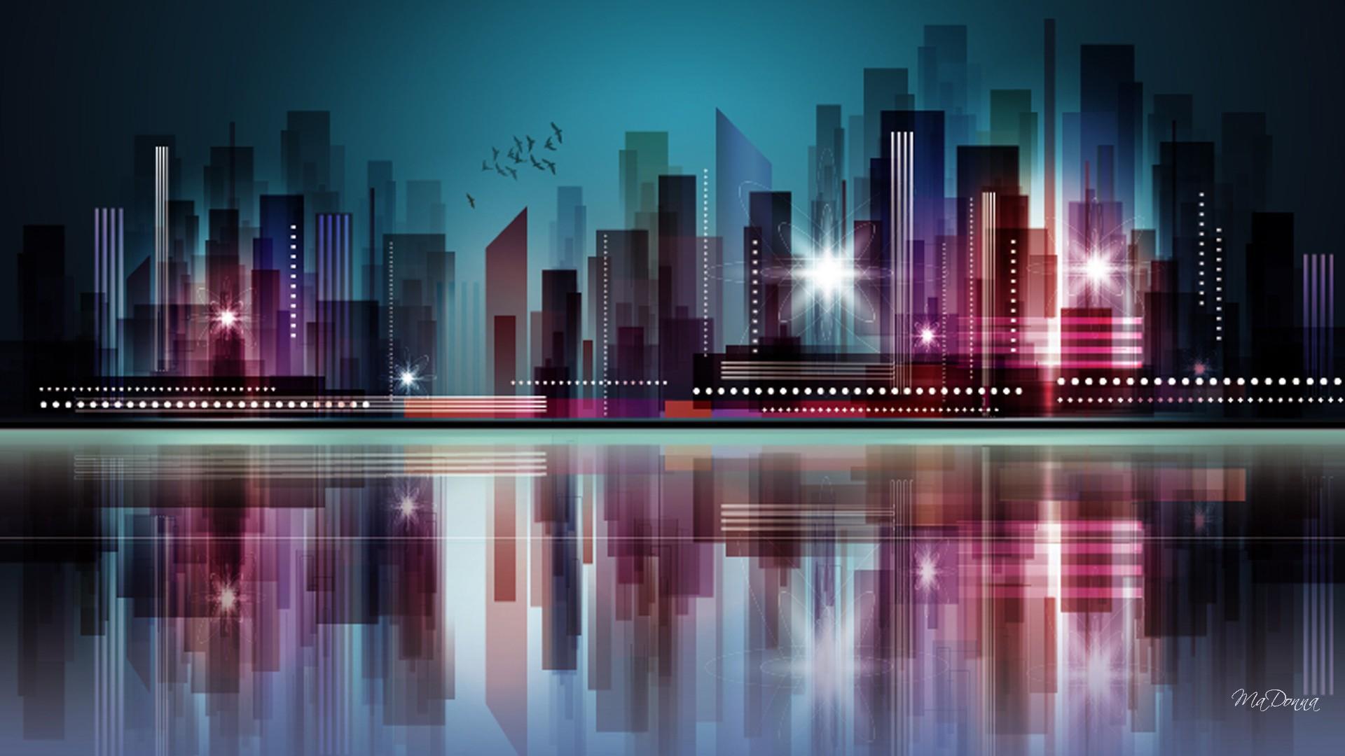 Big City Blues - Vector Abstract City Background - HD Wallpaper 