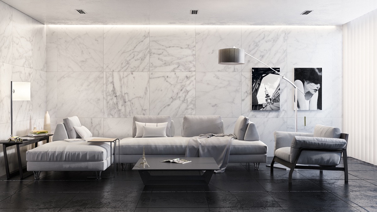 White Marble Wall Living Room - HD Wallpaper 