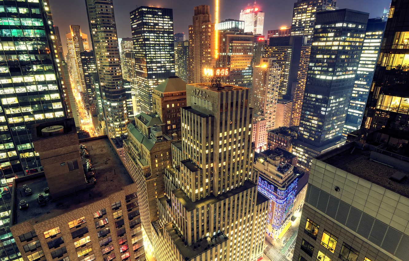 Photo Wallpaper Night, The City, Wallpaper, New York, - Manhattan Night Full Hd - HD Wallpaper 