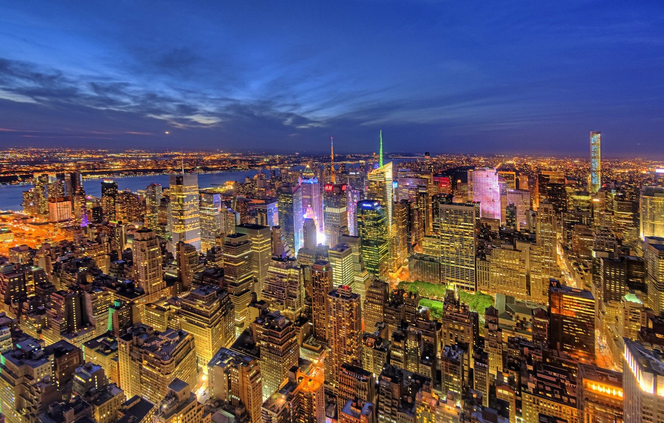Photo Wallpaper Building, New York, Panorama, Night - HD Wallpaper 