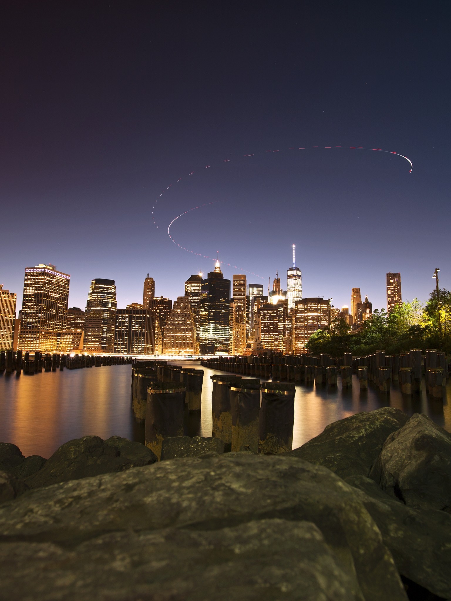 New York City, Brooklyn Bridge, Skyline, Night, Stars, - Stars New York City - HD Wallpaper 