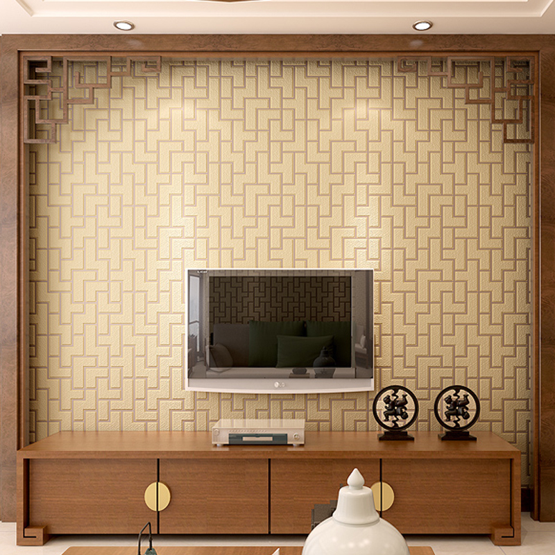Modern New Chinese Wallpaper Retro Style Living Room - Retro Style Living Room - HD Wallpaper 