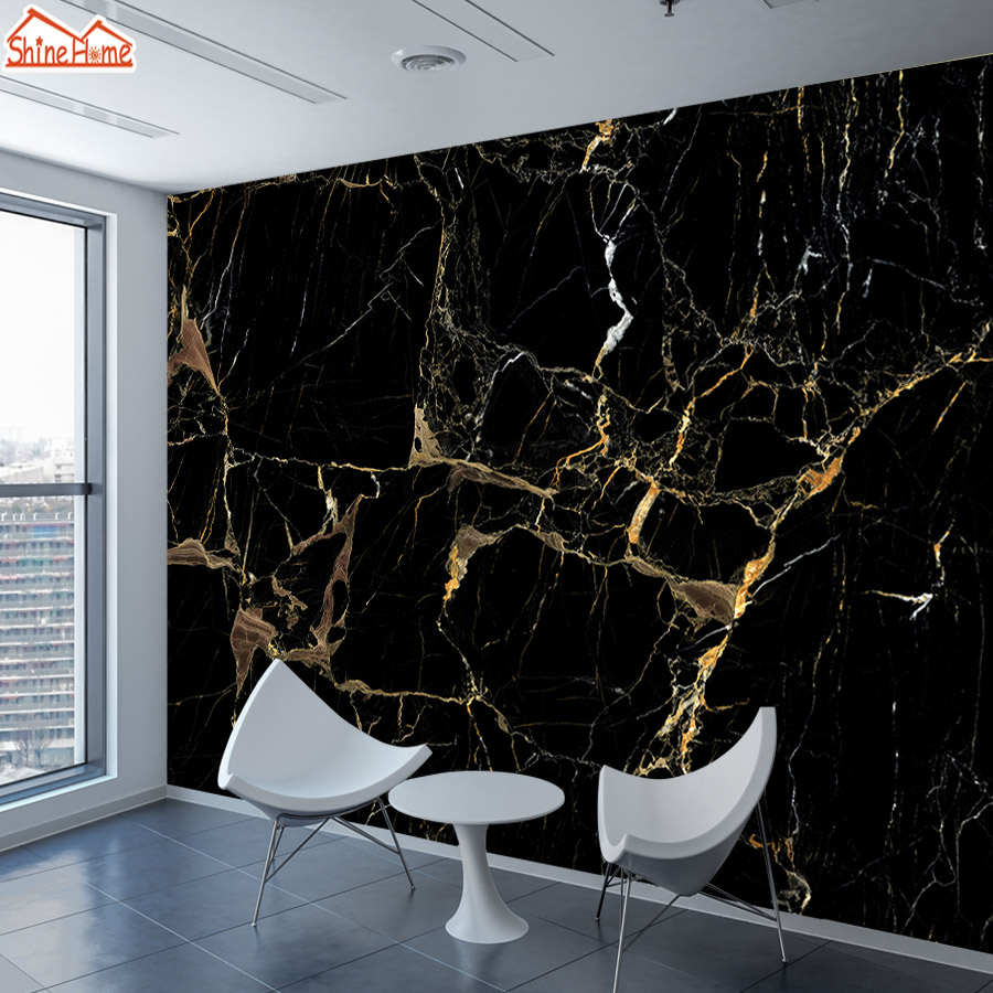 8d Silk Black Gold Marble Mural Photo Wallpaper 3d - Black And Gold Marble Wall - HD Wallpaper 