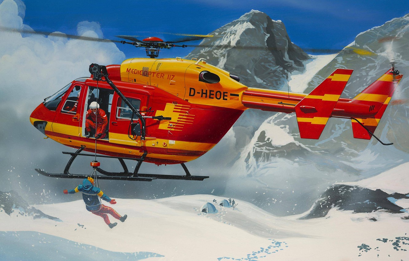 Photo Wallpaper Mountains, Figure, Helicopter, Salvation, - Revell Helicopter Kit 1 72 - HD Wallpaper 