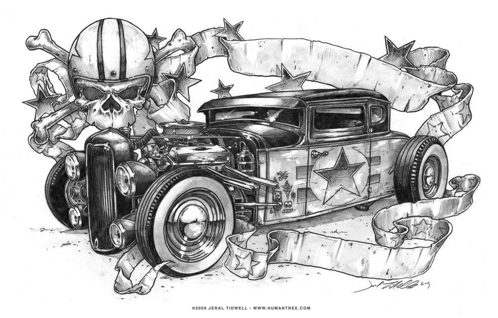 Cool Rat Rod Drawings - HD Wallpaper 