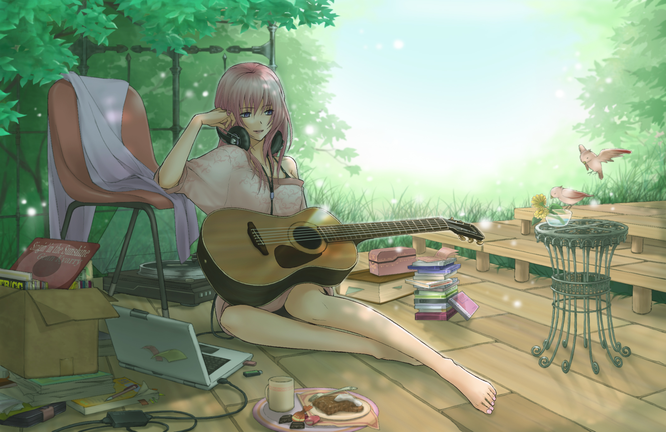 Anime Girl Guitar Art - HD Wallpaper 