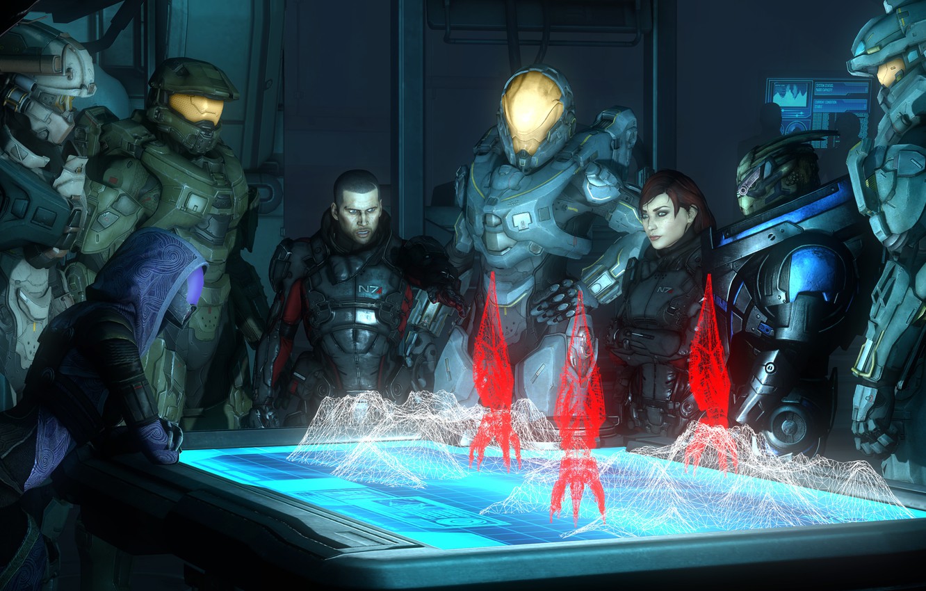 Photo Wallpaper Mass Effect, Shepard, Halo, Reaper, - HD Wallpaper 