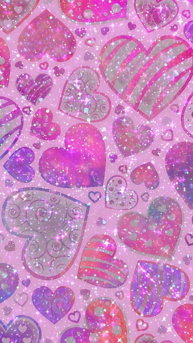 Glittery Hearts - HD Wallpaper 