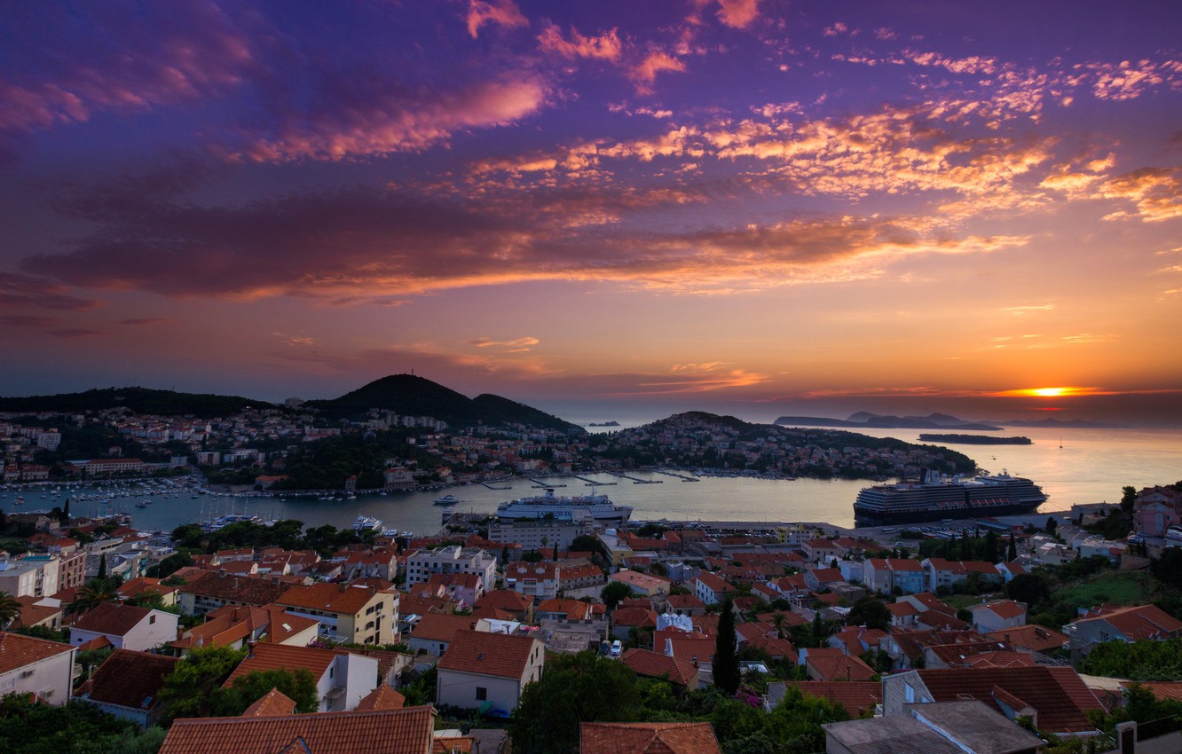 Photo Wallpaper Sea, Clouds, Landscape, Sunset, Ship, - Sunset - HD Wallpaper 